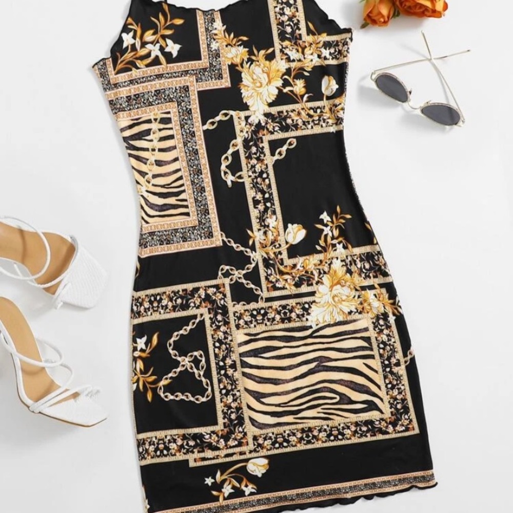 Chain & zebra striped print dress